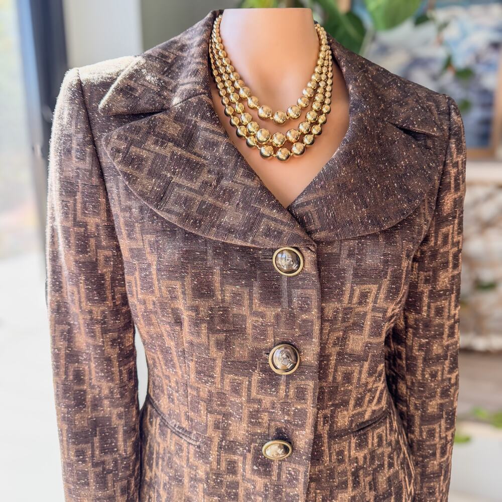 Antonio Melani, Women's Brown Geo Business Matching Set, Blazer-8 / Skirt-6 - Picture 9 of 14